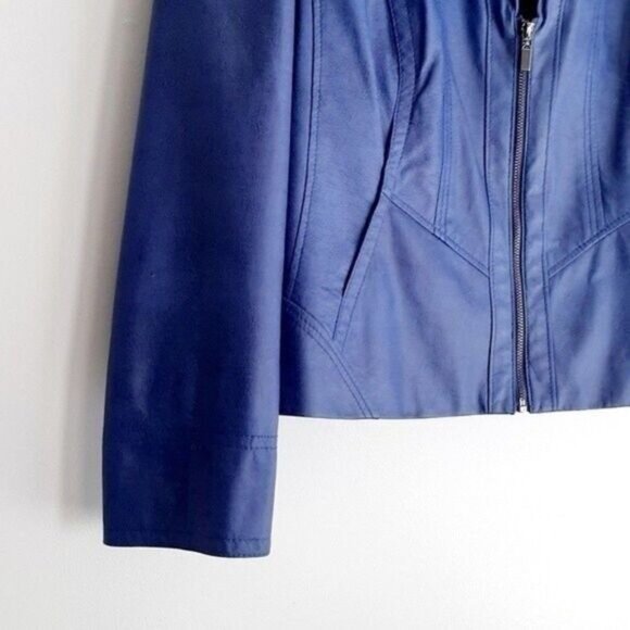CONRAD C Faux Leather Women's Short Full-Zip Front Jacket Blue Sz 4 Flawed - Picture 6 of 12